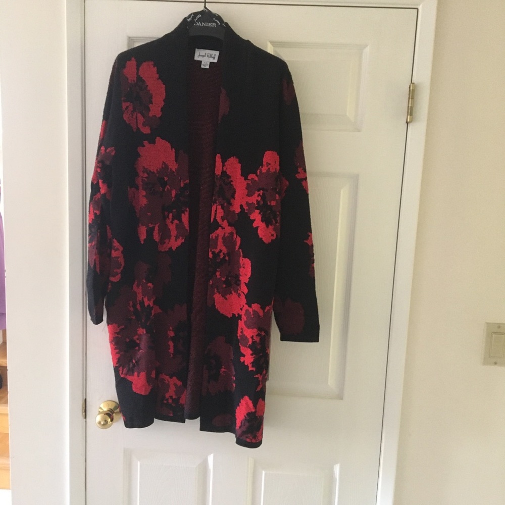 Joseph Ribkoff Floral Black and Red Women's Cardigan